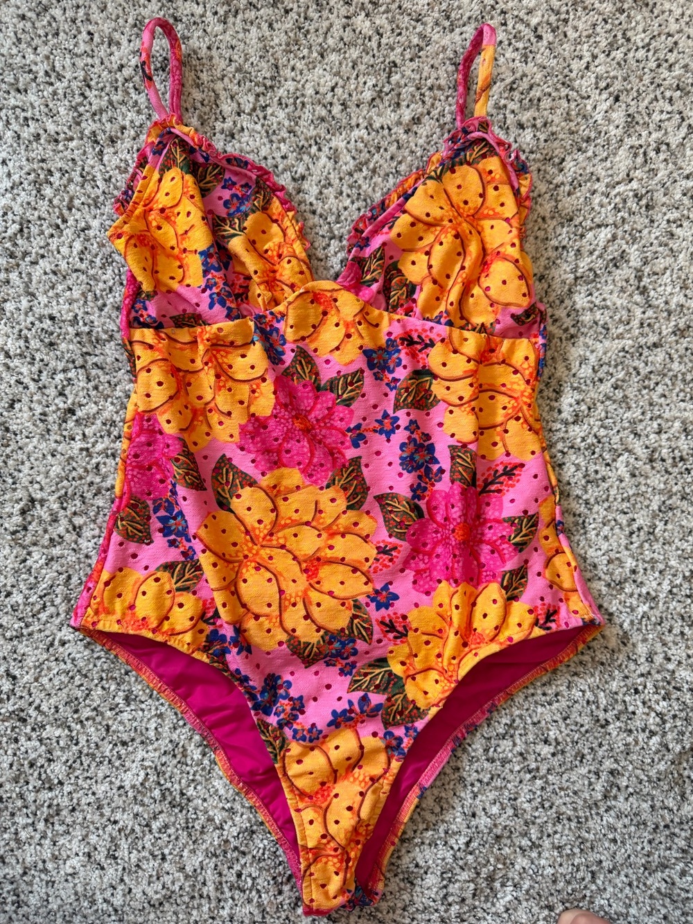 FARM Rio Pink One-Piece Swimsuit with Yellow Floral Print